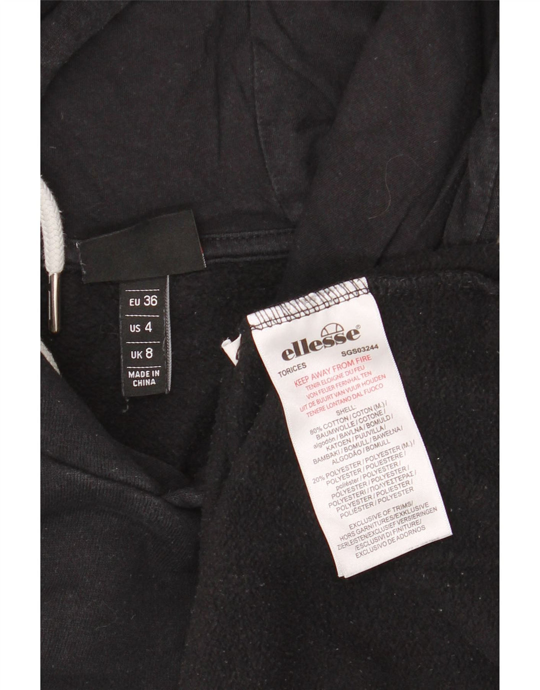 ELLESSE Jersey con capucha gráfico extragrande para mujer Reino Unido 8 Pequeño Algodón negro