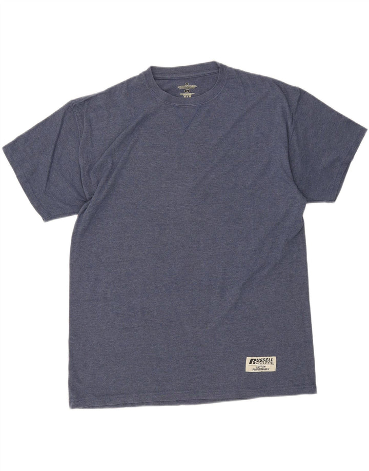 RUSSELL ATHLETIC Mens Graphic T-Shirt Top Large Navy Blue Polyester Vintage Russell Athletic and Second-Hand Russell Athletic from Messina Hembry 