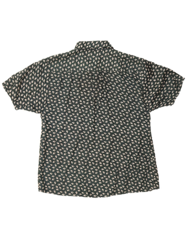 Vintage hombres camisa de manga corta gran seda floral verde