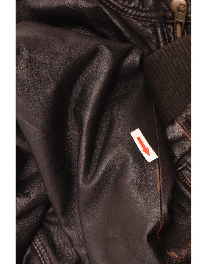 Chaqueta bomber de cuero vintage para hombre IT 52 XL Marrón Retro