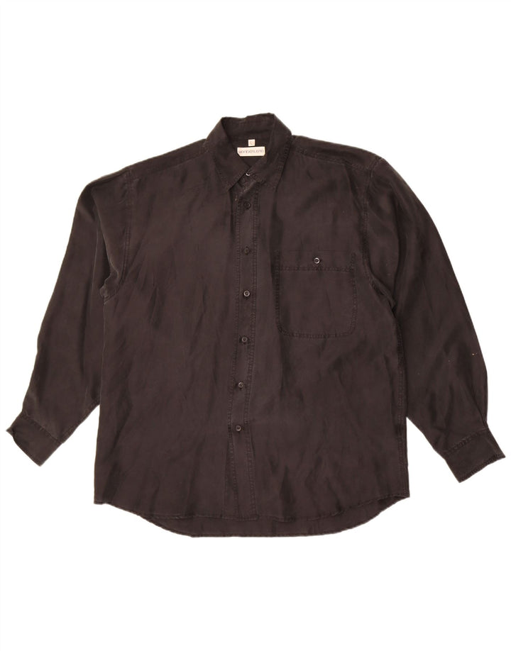 Camisa vintage para hombre grande de seda negra