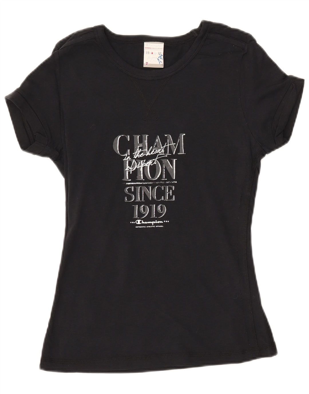 CHAMPION Camiseta con gráfico Heritage Classics para mujer UK 10 Small Black