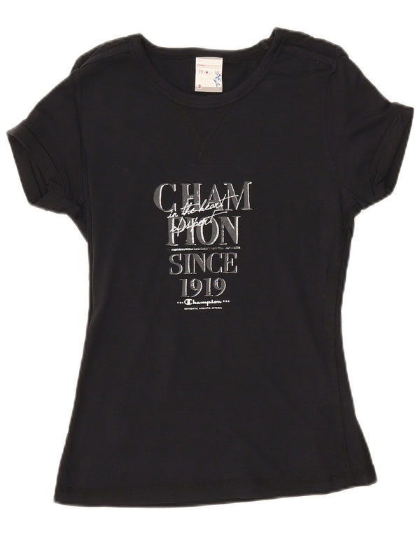 CHAMPION Camiseta con gráfico Heritage Classics para mujer UK 10 Small Black