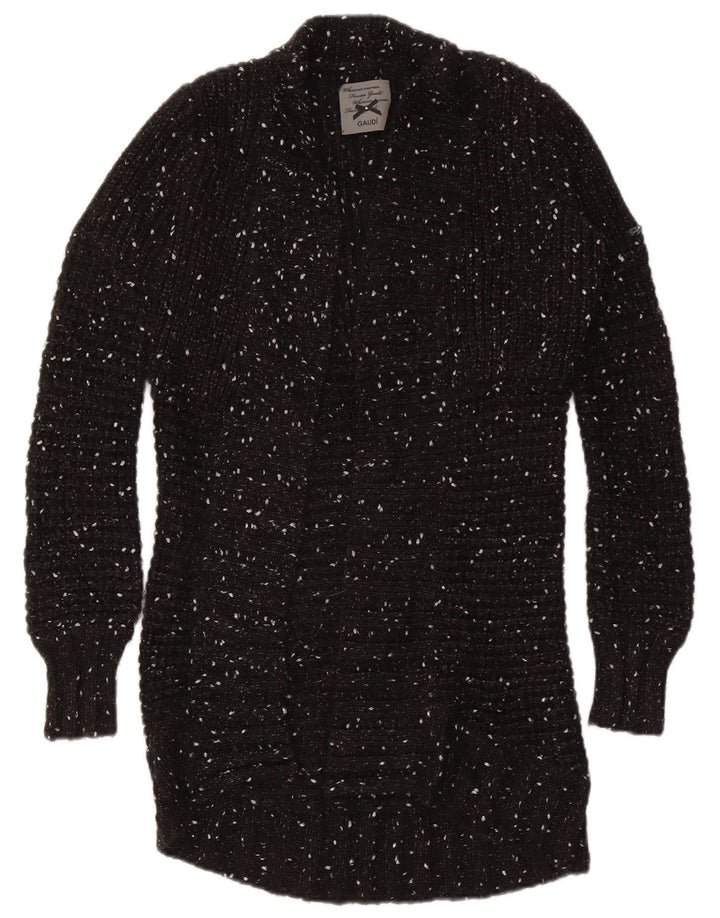 Gaudí - Cárdigan abierto largo para mujer, talla 10, nailon moteado negro pequeño