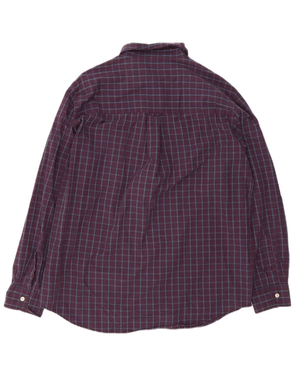 Chaps Camisa de fácil cuidado para hombre de algodón a cuadros burdeos grande