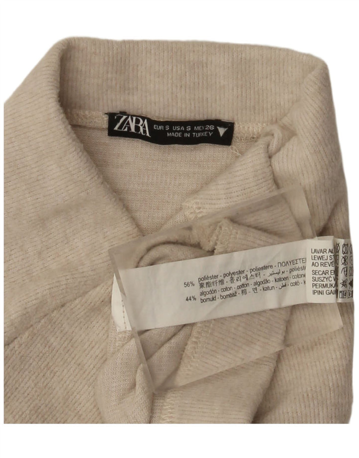 Zara Mujer Falda Midi De Cintura Alta Pequeña W26 Poliéster Beige