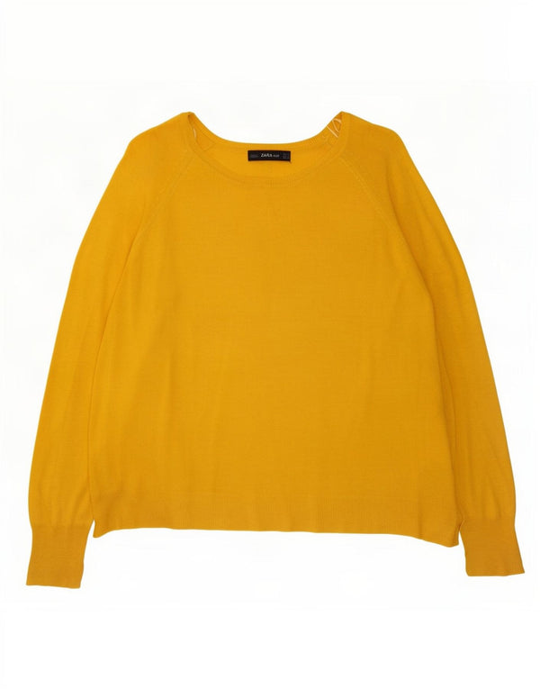 Zara Mujer Cuello Barco Jersey Jersey UK 10 Small Viscosa Amarilla