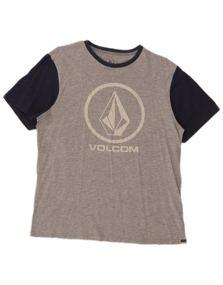 Volcom Camiseta gráfica para hombre Top grande gris color block algodón