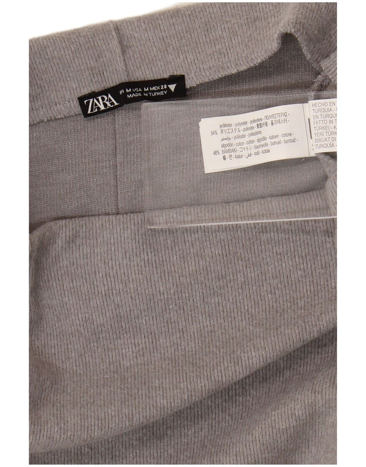Zara Mujer Falda Midi De Cintura Alta Mediana W28 Poliéster Gris