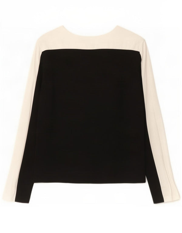 Zara Mujer Blusa De Manga Larga Top UK 42 Medium Black Colourblock Viscosa