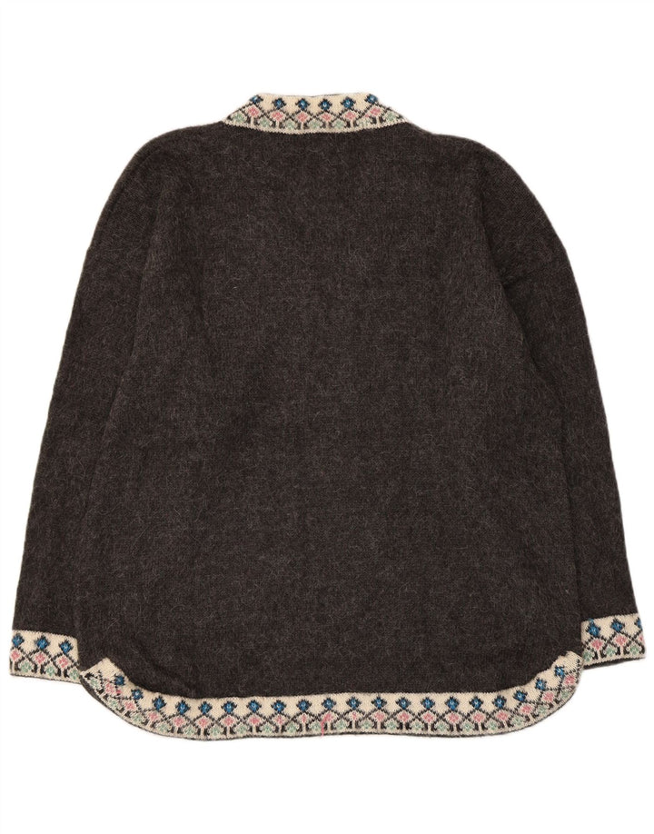 VINTAGE Suéter de jersey con cuello en V de gran tamaño para mujer Reino Unido 18 XL Gris Fair Isle
