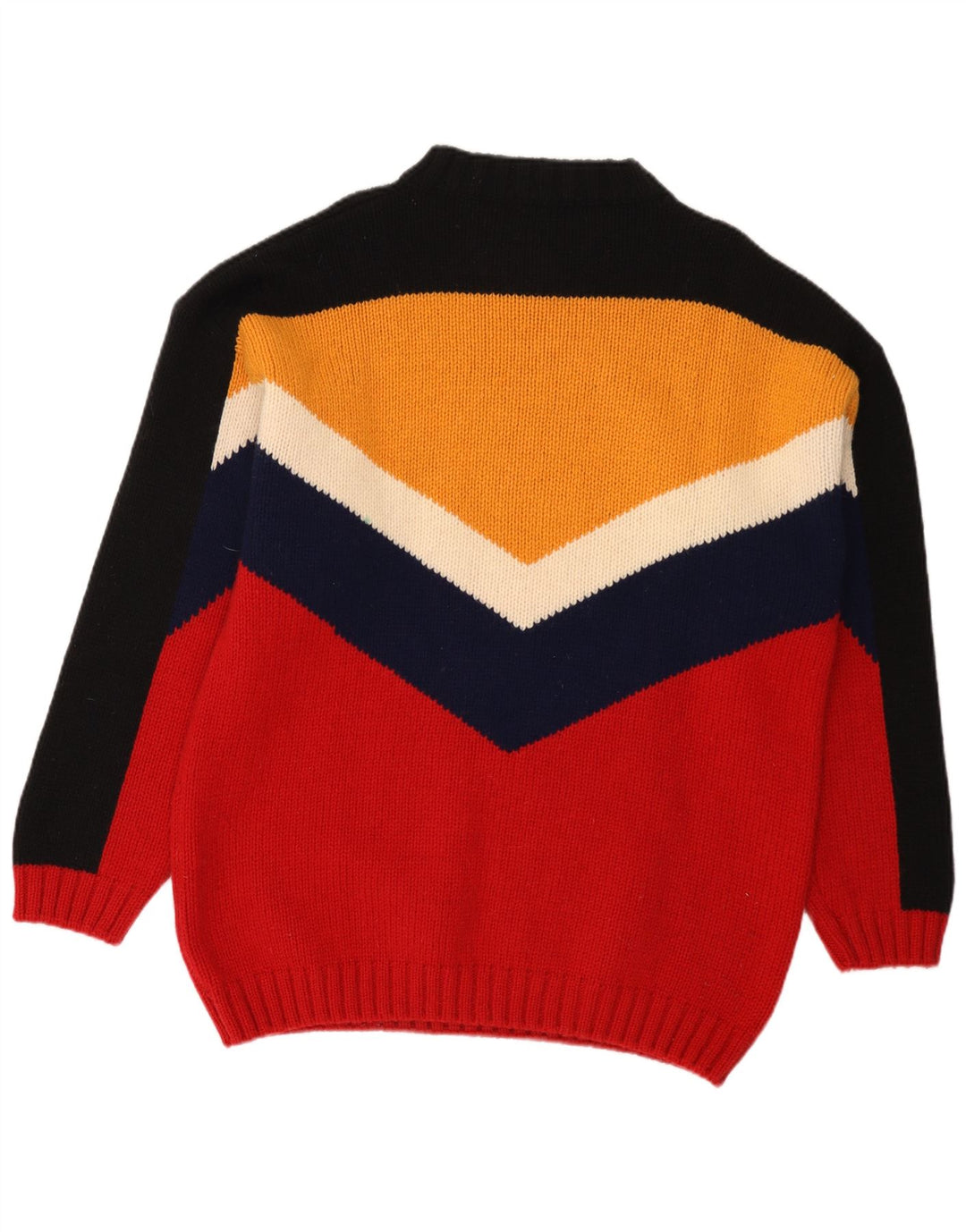 Vintage hombres V-cuello jumper suéter grande multicolor colorblock lana