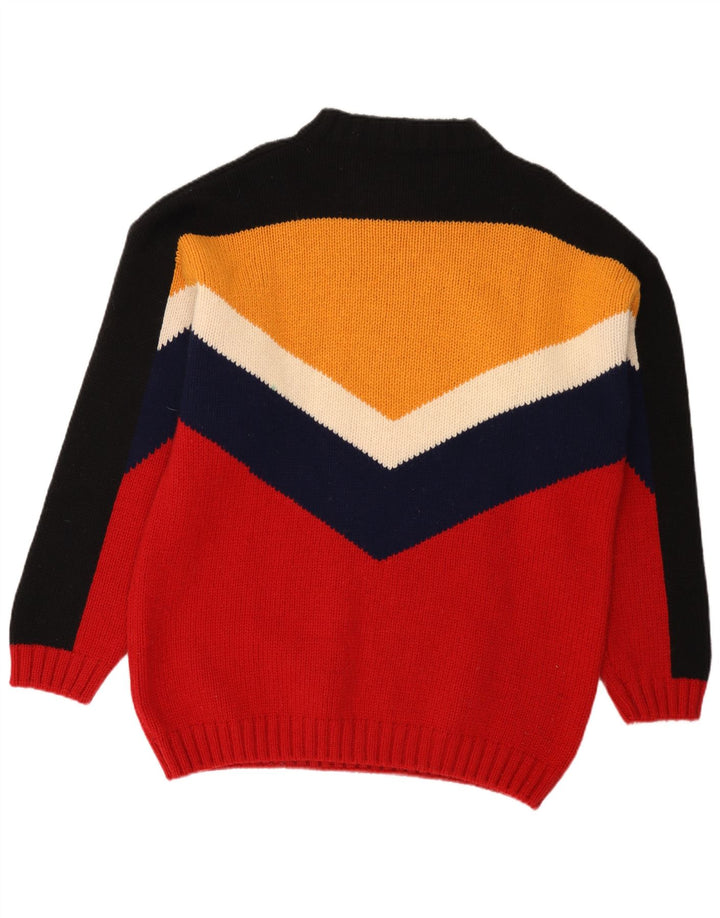 Vintage hombres V-cuello jumper suéter grande multicolor colorblock lana