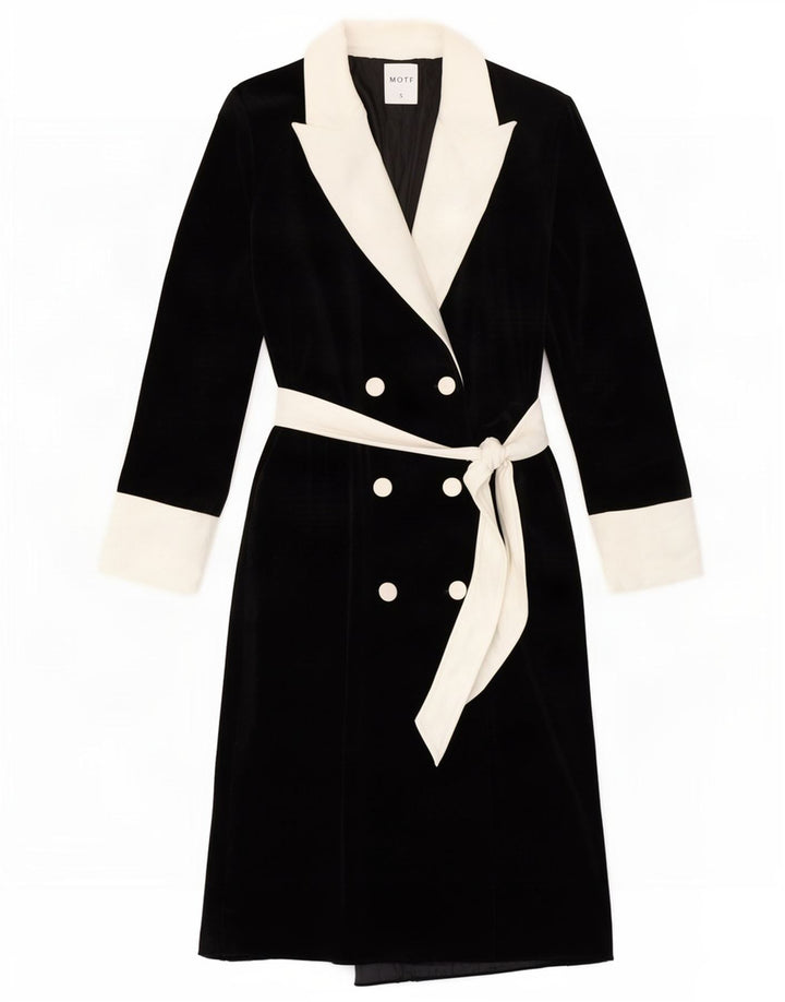 Motf Abrigo cruzado de terciopelo para mujer UK 40 Small Black Colourblock