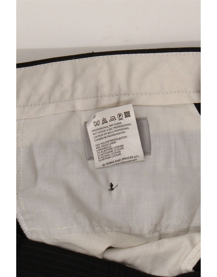 Marks & Spencer Pantalón de traje con pinzas para hombre W36 L33 Poliéster a rayas negras