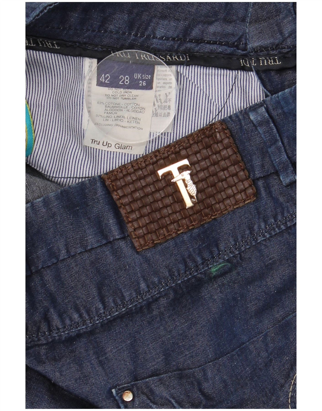 TRUSSARDI Vaqueros recortados para mujer W26 L24 Algodón azul marino