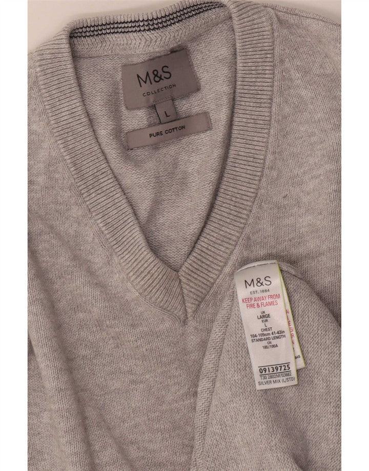 Marks & Spencer Jersey con cuello en V para hombre de algodón moteado gris grande