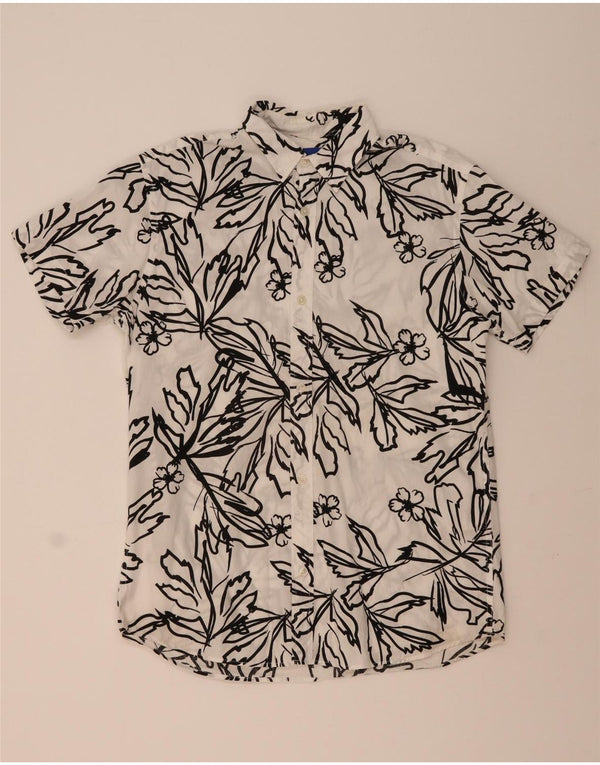 JACK & JONES Camisa de manga corta para hombre Large White Floral Cotton
