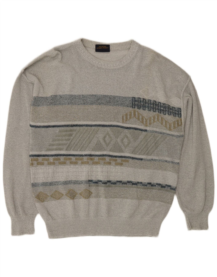 Greenfield Jersey De Cuello Barco Para Hombre Jersey Grande Gris Geométrico