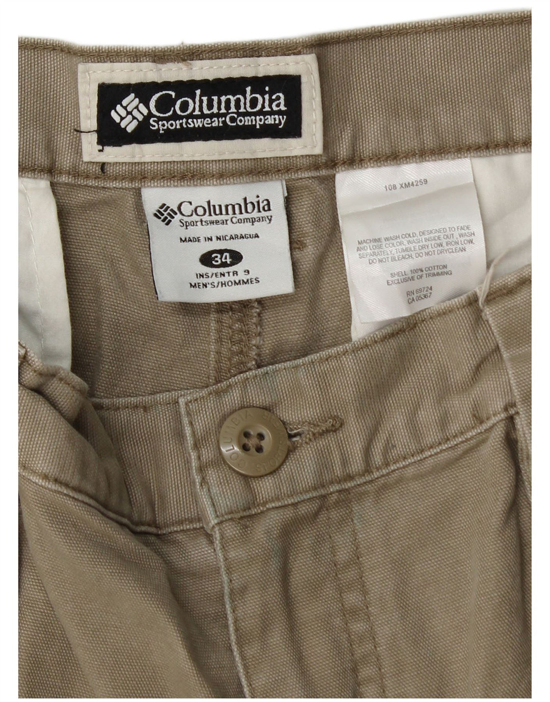 Columbia Pantalones cortos cargo para hombre W34 Algodón caqui grande