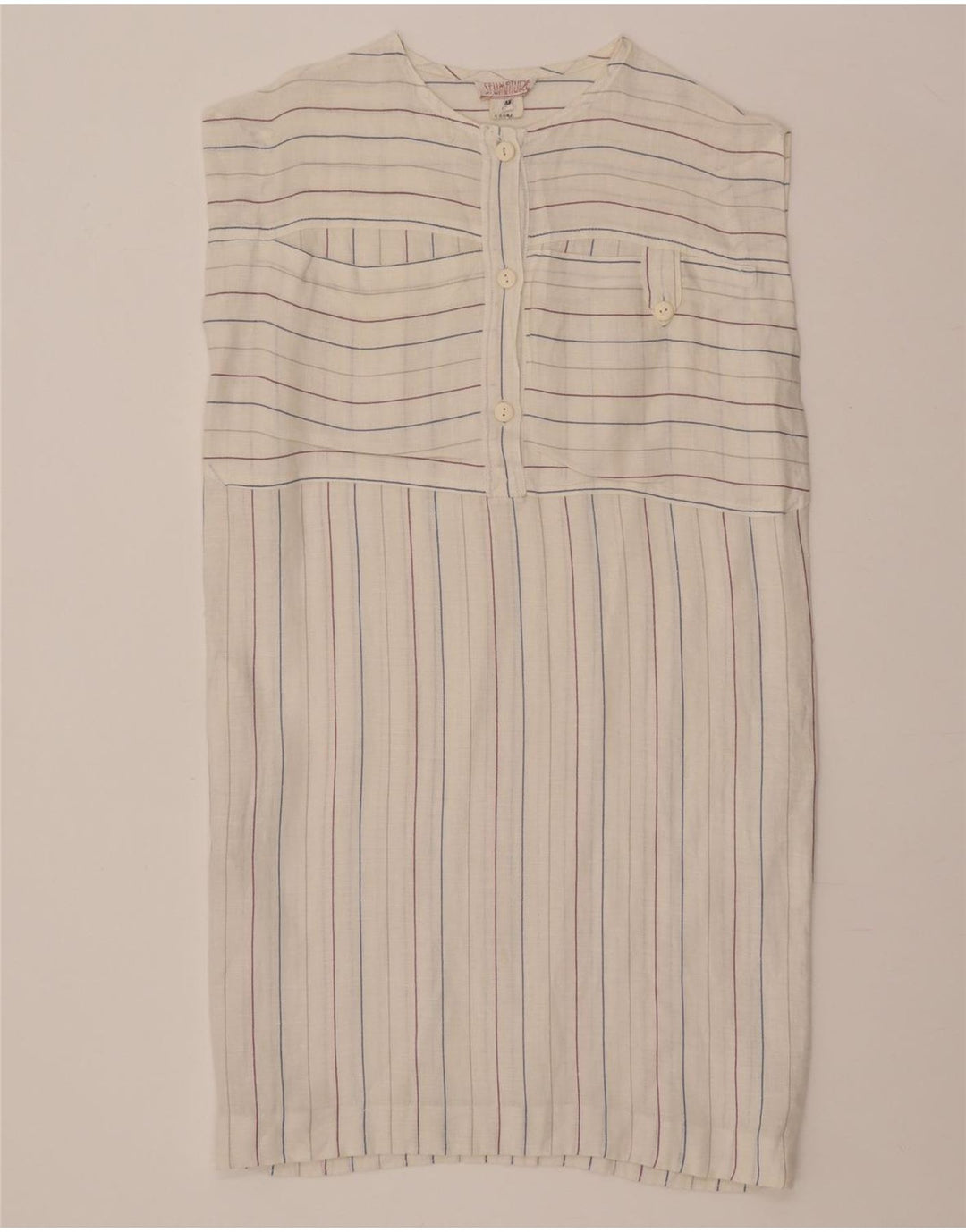 Vintage mujer sin mangas vestido de cambio IT 42 medio de rayas blancas