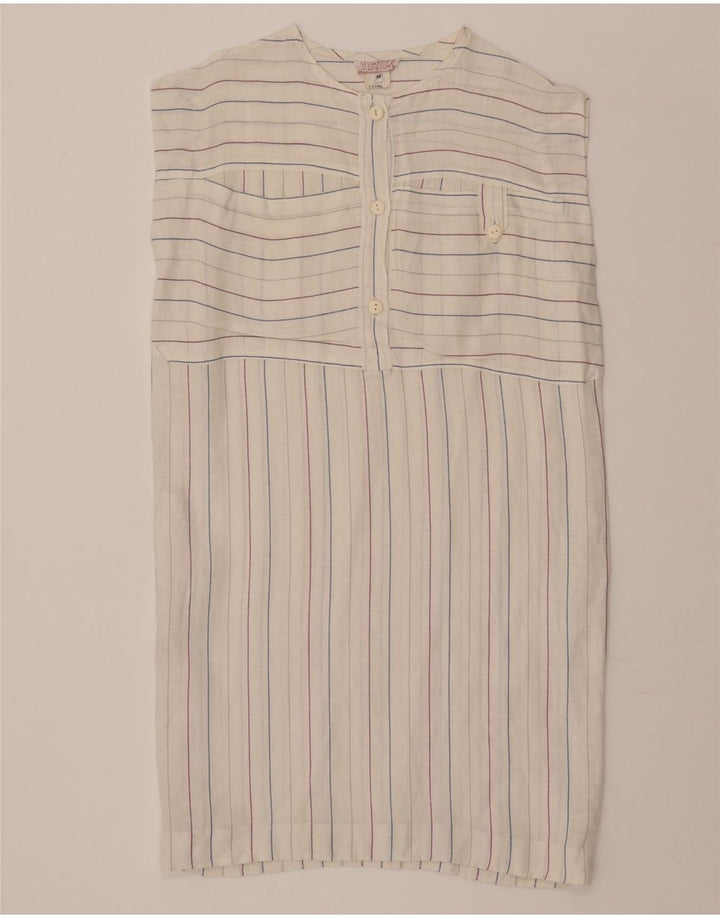 Vintage mujer sin mangas vestido de cambio IT 42 medio de rayas blancas