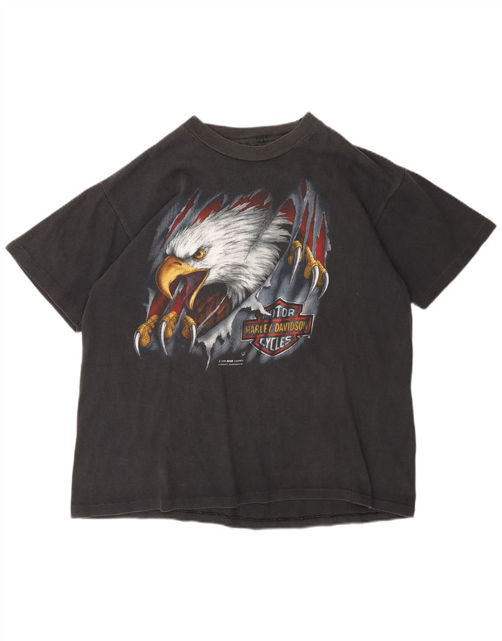 Harley Davidson Hombres 1990 Camiseta Gráfica Top Medio Gris Algodón Motocicleta