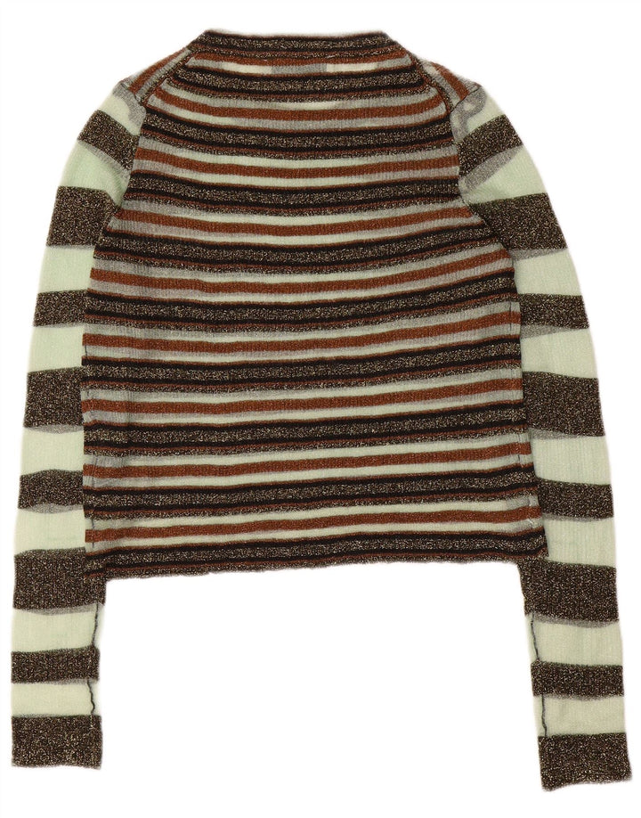 Zara Mujer Crop Top Manga Larga UK 42 Mediano Rayas Multicolor