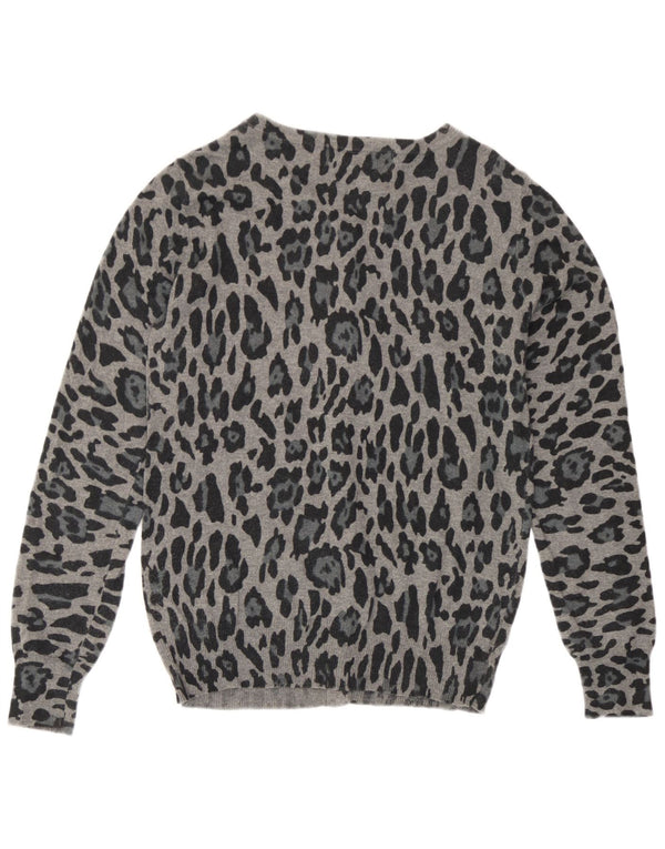 Zara Mujer Cárdigan Suéter UK 12 Gris Medio Animal Print Algodón