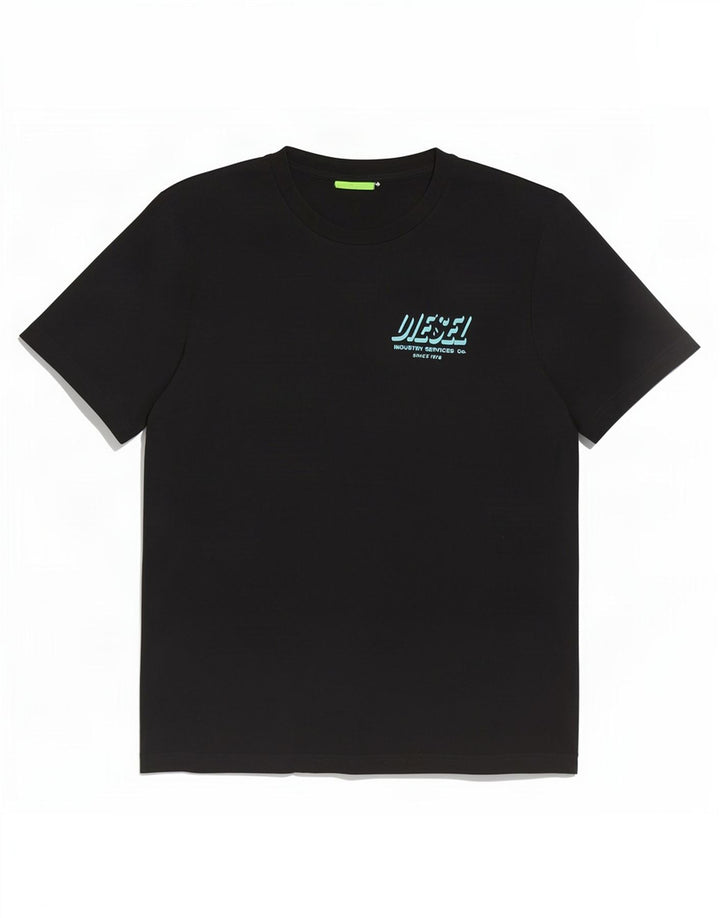 Diesel Hombre Camiseta Gráfica Top Medio Algodón Negro