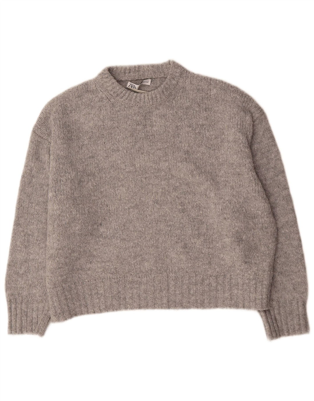 Zara Suéter De Cuello Redondo De Gran Tamaño para Mujer UK 44 Acrílico Gris Medio