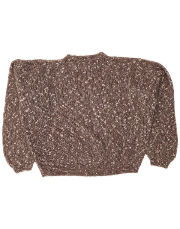 Vintage mujer crop crew cuello jersey suéter Reino Unido 24 4XL marrón moteado