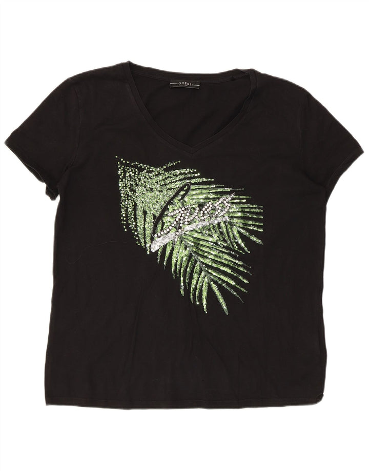 Guess Camiseta gráfica para mujer Top UK 40 XL Algodón negro