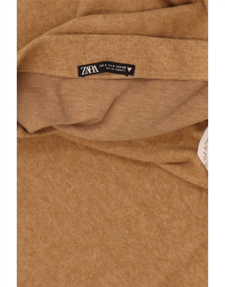 Zara Mujer Falda Midi De Punto Pequeña W26 Poliéster Beige