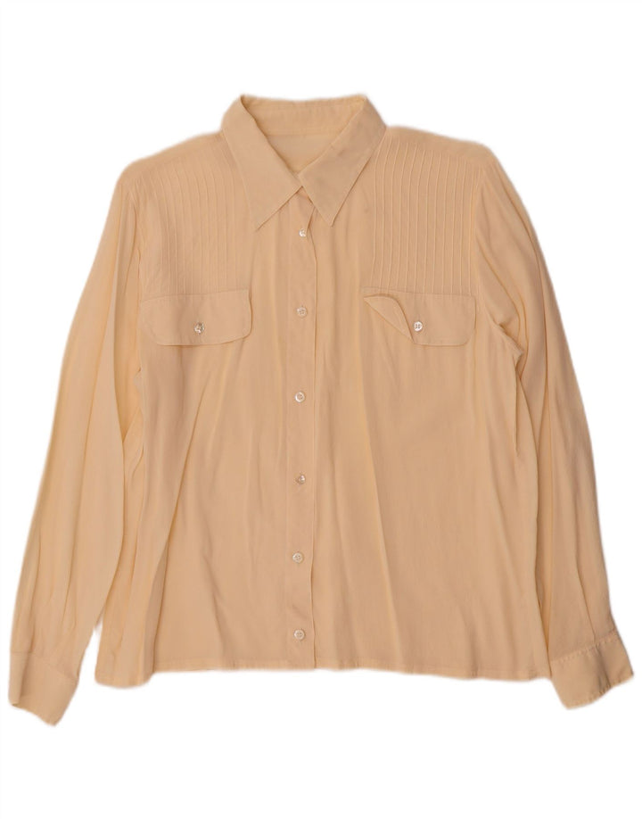 Vintage mujer camisa blusa Reino Unido 16 grande beige