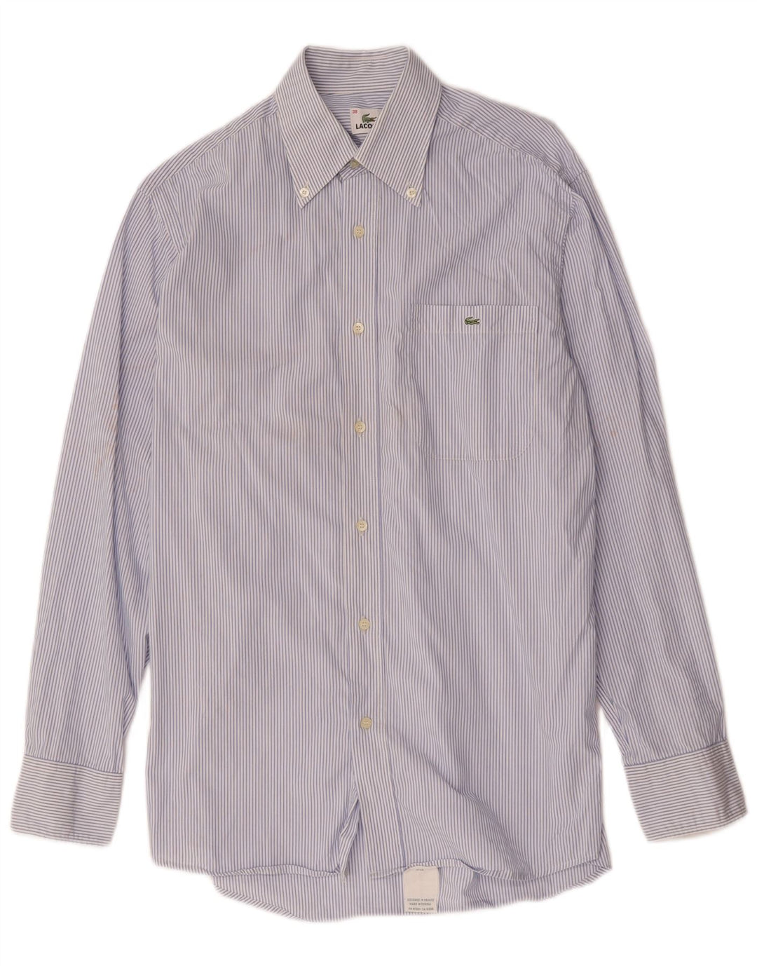 Camisa Lacoste Hombre Talla 39 Algodón Rayas Azul Medio