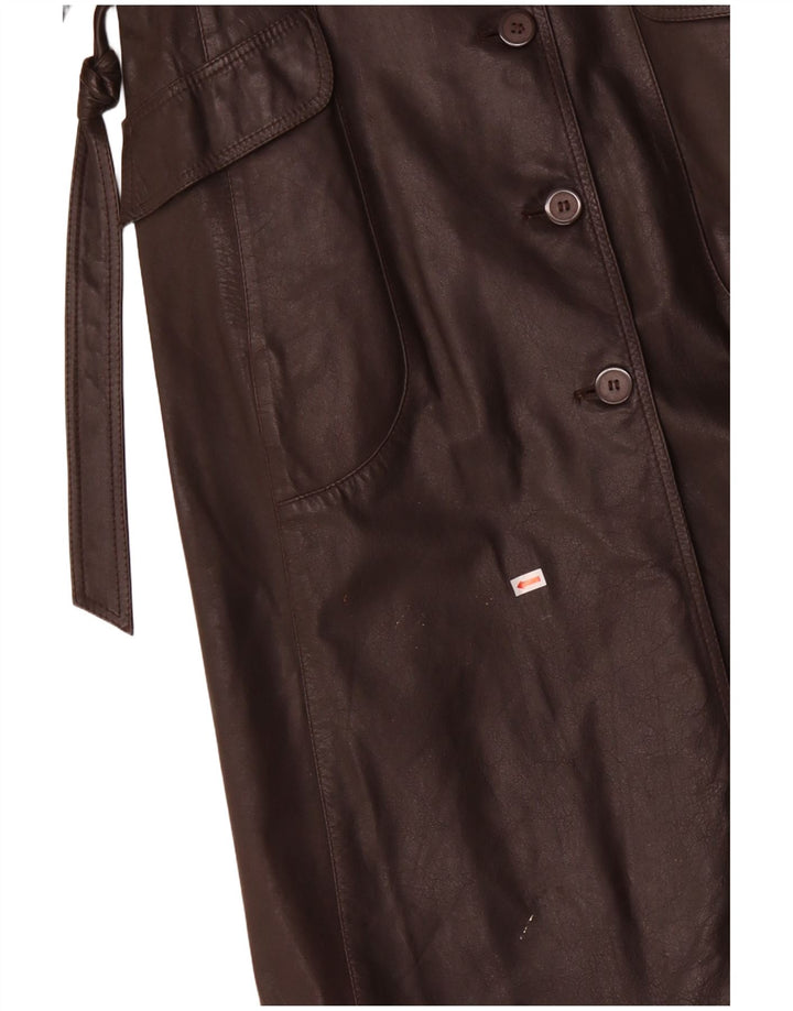 VINTAGE Abrigo de cuero para mujer Reino Unido 12 Cuero marrón medio