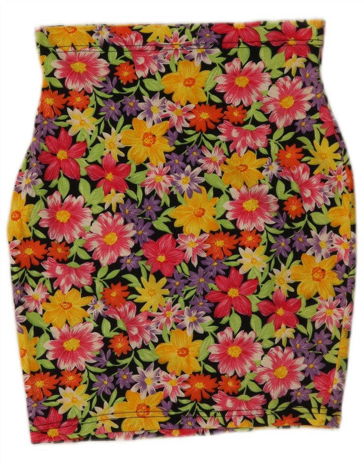 Vintage mujer lápiz falda W28 medio multicolor floral