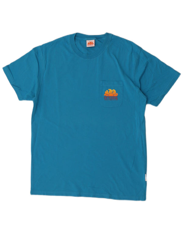 Sundek Camiseta gráfica para hombre Top grande de algodón azul