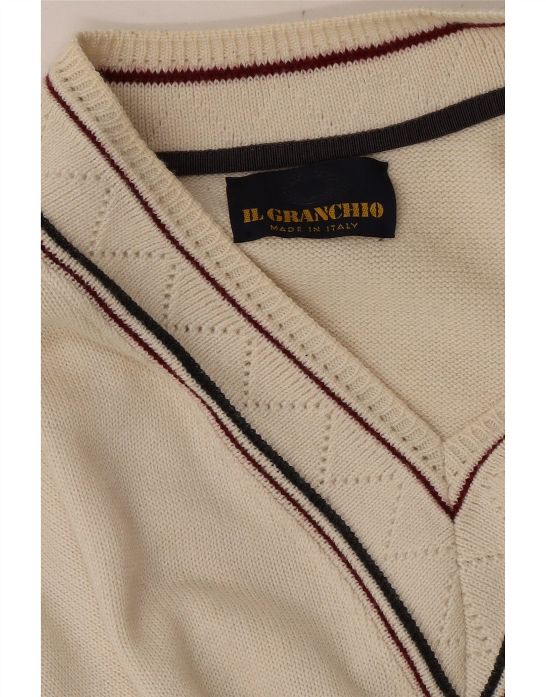 Il Granchio Jersey con Cuello en V para Hombre Large White Argyle/Diamond