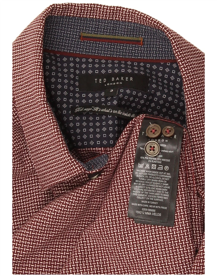 Ted Baker Camisa de corte regular para hombre Talla 3 Poliéster geométrico burdeos mediano
