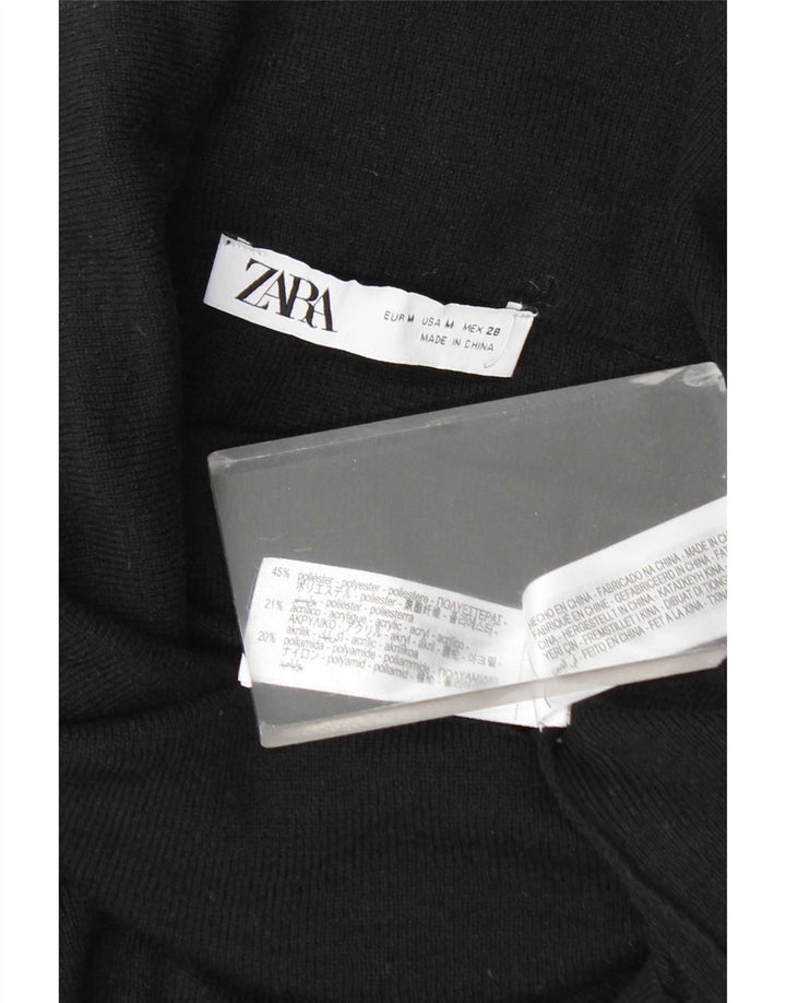 Zara Mujer Roll Neck Jumper Sweater UK 12 Medium Negro Poliéster
