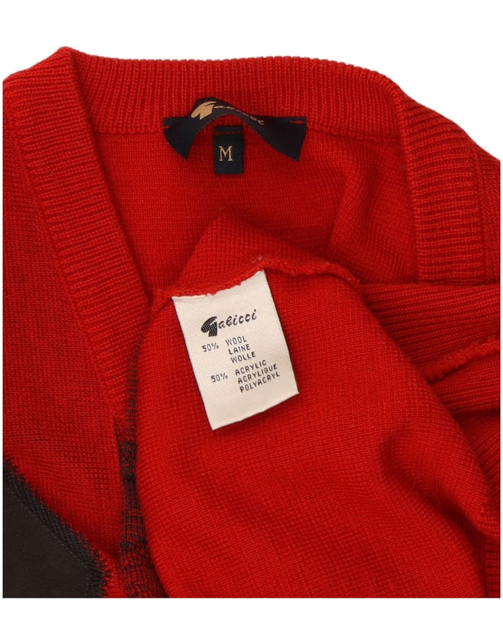 Gabicci Jersey Con Cuello En V Para Hombre De Lana Geométrica Roja Mediana