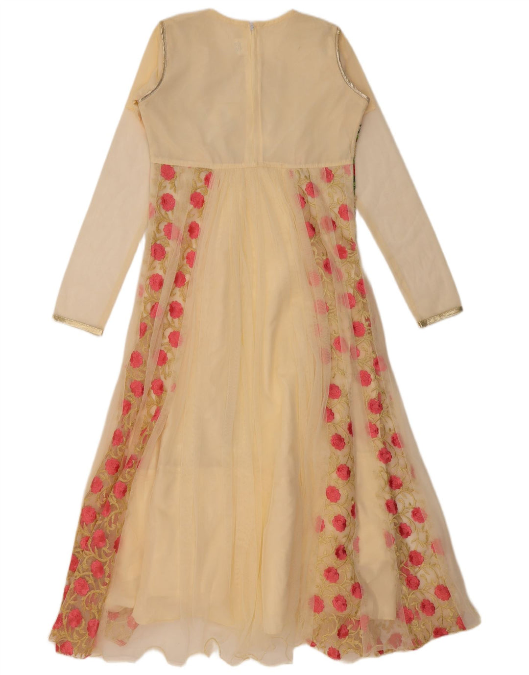 VINTAGE Mujer manga larga A-Line Vestido US 6 Medio Beige Floral