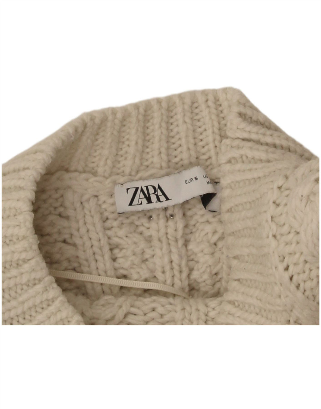 Zara Mujer Crop Crew Neck Jumper Sweater UK 8 Small Off White Poliéster