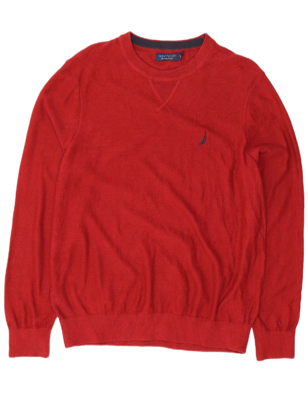Nautica Jersey de cuello redondo de ajuste regular para hombre de algodón rojo medio