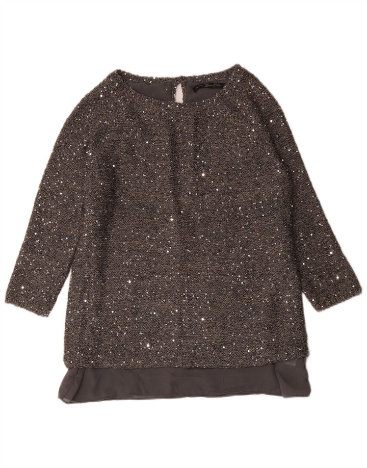 Zara Top Túnica De Manga 3/4 Para Mujer UK 44 Poliéster Moteado Gris Medio
