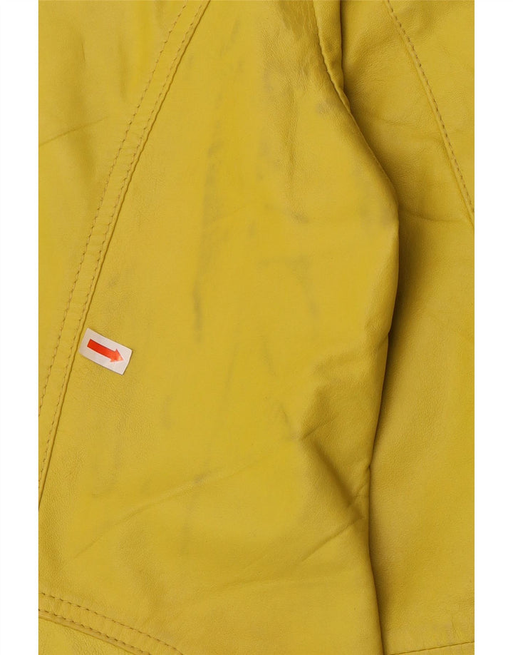 Biba Chaqueta de cuero para mujer UK 44 Cuero con manchas amarillas medianas