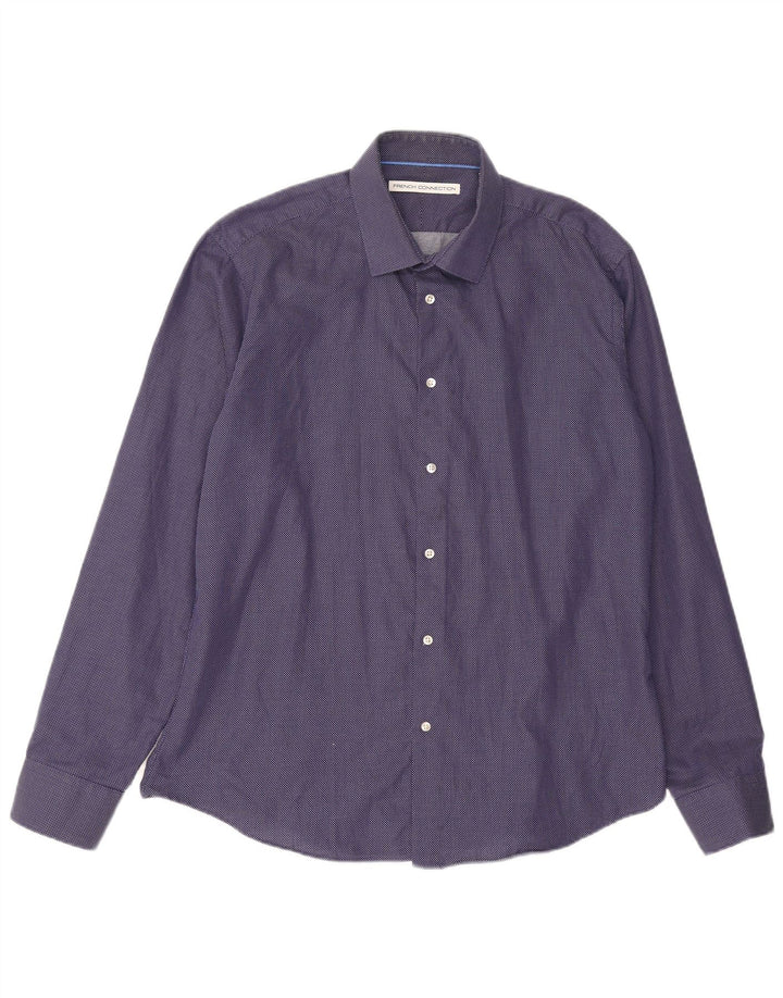 Camisa para hombre French Connection Talla 17 XL Algodón con lunares azul marino