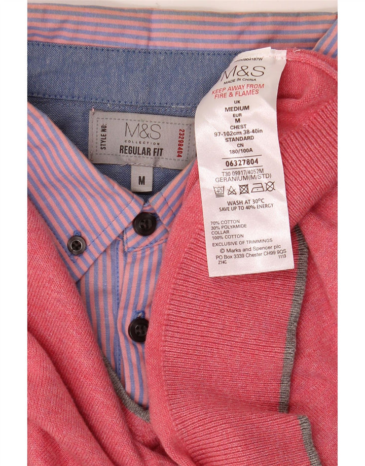 Marks & Spencer Jersey Regular Fit con Cuello en V para Hombre de algodón Rosa Medio